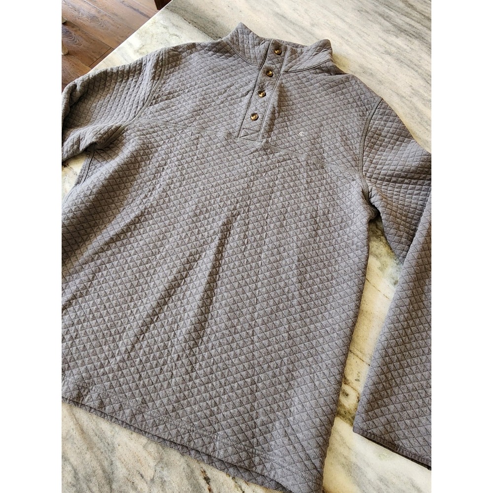 Criquet Mens Quilted Pullover Gray 4-Button Mock Neck Sweatshirt Size Medium